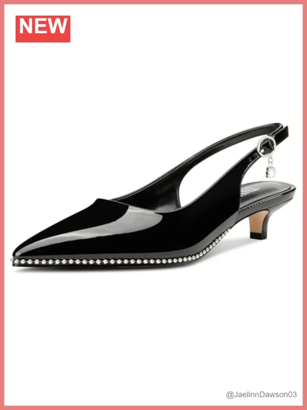 Women's Kitten Heel Pumps Pointed Toe Slingback Silver Beaded Buckle Patent